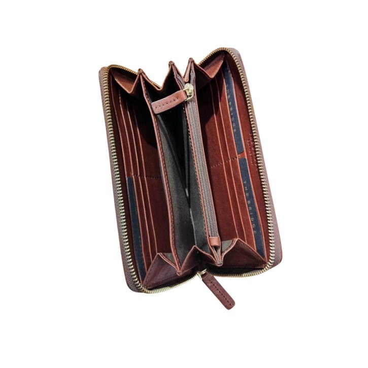 the bridge Reißverschlussbörse Rindleder braun